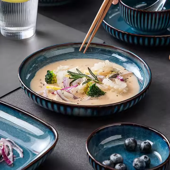 Hot-selling .luxury Blue Striped Ceramic Tableware Set Can Be Used As a Gift Decoration for Home Parties