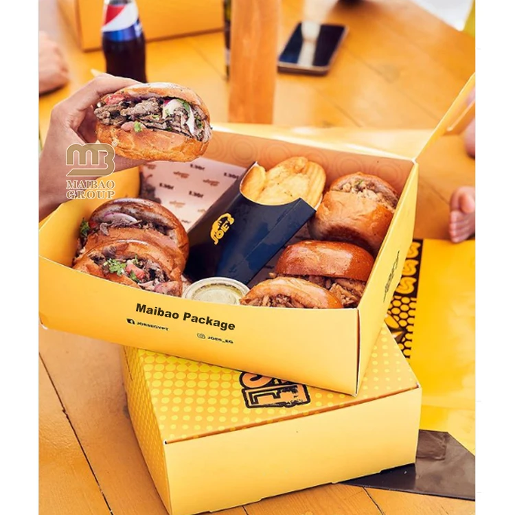 Изготовленный на заказ экологически чистый многослойный ящик, бумажная коробка для еды, гофрированная крафт-бумага, коробка для сэндвичей с гамбургерами, хот-догом, упаковка для фаст-фуда, коробка для пиццы