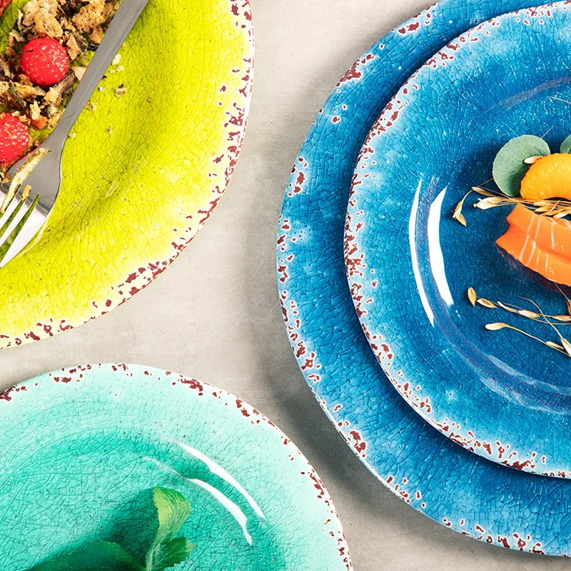 British Creative Bone China Hotel Dinnerware Sets Traditional Chinese Style Ceramic Steak Plate With Ice Cracked Pattern