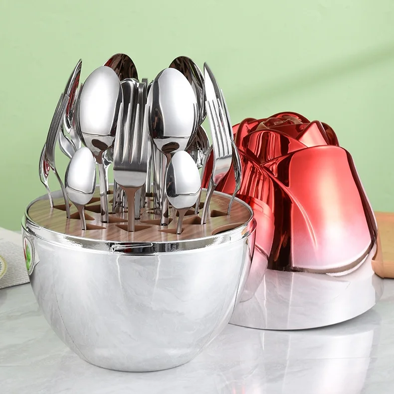 Кухонная утварь в форме золотого яйца, ложка и нож, 24 набора, вилка из нержавеющей стали, набор ложек, ножей, роскошный дизайн, столовые приборы для бистро, кондитерских изделий