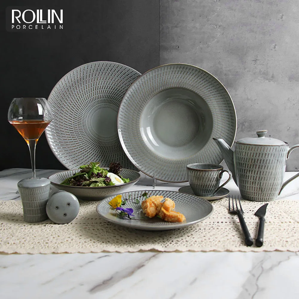 Набор тарелок для ресторана, скандинавские простые фарфоровые наборы столовых приборов, набор столовой посуды, оптовая продажа, керамическая посуда для ресторана