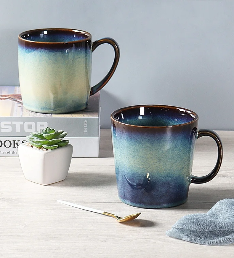 Оптовая продажа, 12 унций, керамическая кружка с синим градиентом, ручка, милая роскошь, домашний офис, вечеринка, вода, чай, кофе, молоко, аксессуары для питья, подарки