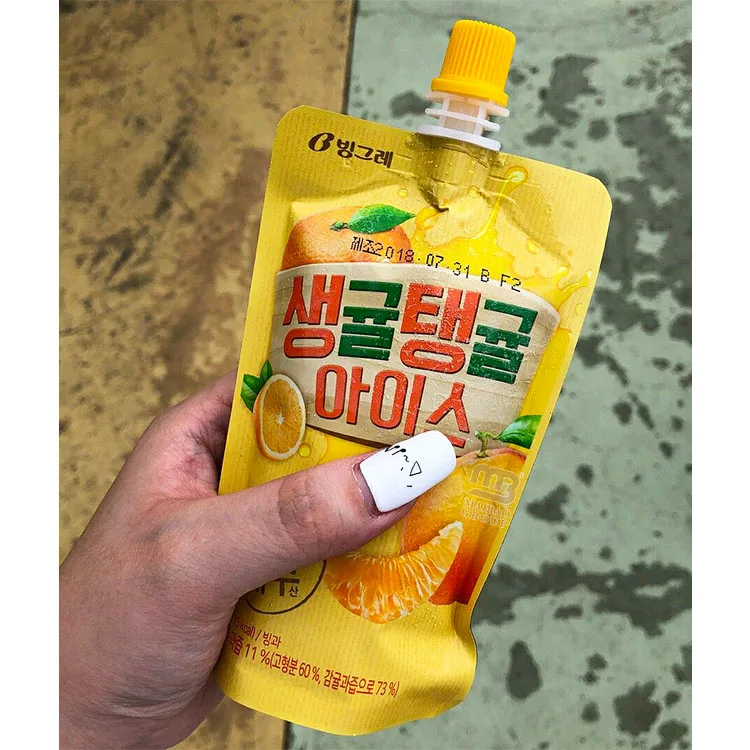 Изготовленный на заказ мешок для безалкогольных напитков, фруктового сока, стоячий мешочек, биоразлагаемый мешок для жидкости, корейская упаковка для напитков, мешочек с носиком