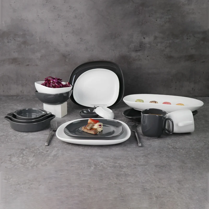 Поставщик ресторанов Серые керамические прямоугольные блюда Фарфоровая тарелка Оптовая продажа Блюда для суши Тарелки Керамика