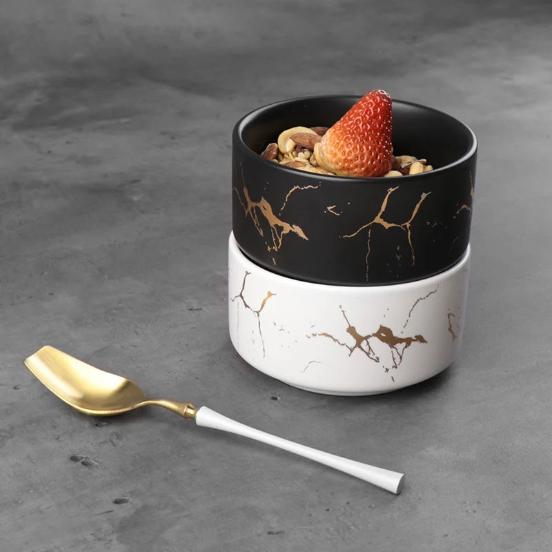 Оптовая продажа с фабрики на набор глазурованных мраморных чаш Керамическая чаша для супа Vajilla с узором золотых вен Фарфоровая чаша с логотипом на заказ