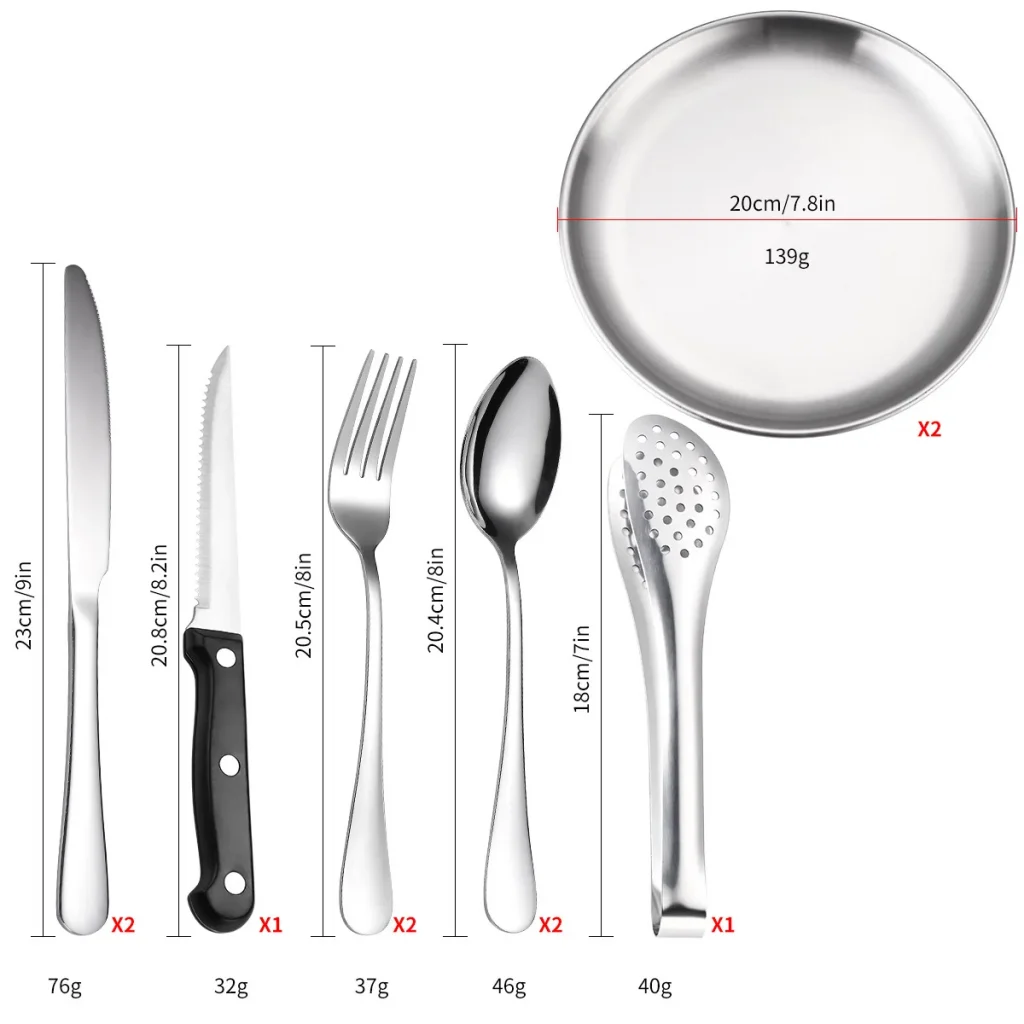 Portable Camping Cutlery Set Stainless Steel Plates Knife and Fork Travel Flatware Dinnerware Sets With Bag