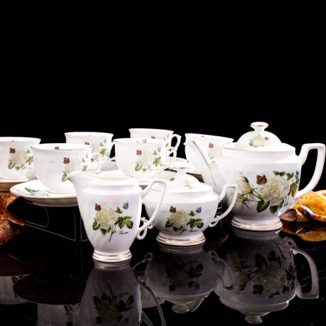 Hot Sale New Design Elegant Design Promotion Exquisite Decal Craft Porcelain Tea Coffee Set