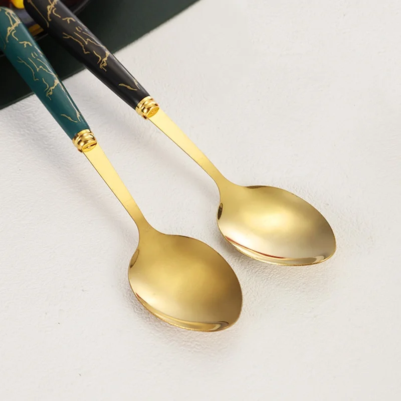 Набор столовых приборов, золото 18/10, 24 предмета, набор столовых приборов из нержавеющей стали, изысканная керамическая ручка из белого мрамора с подставкой, розовый, черный, зеленый