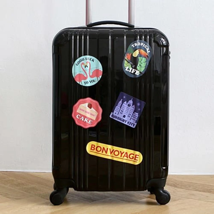 Индивидуальный логотип, водонепроницаемые самоклеящиеся небольшие круглые рулонные виниловые этикетки, дорожная посылка, чемодан, багажная этикетка, наклейки