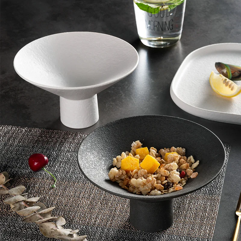 Vintage Nordic Round Pattern Porcelain Dish Set Coarse Glazed Salad Soup Mixing Bowl Dessert Pasta Saucer Plate Hotel Style Pack