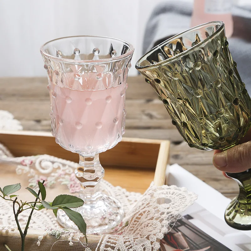 Винтажный тисненый прозрачный хрустальный бокал для воды, стеклянный бокал для красного вина, прессованный бокал, свадебное украшение, стеклянная посуда для напитков