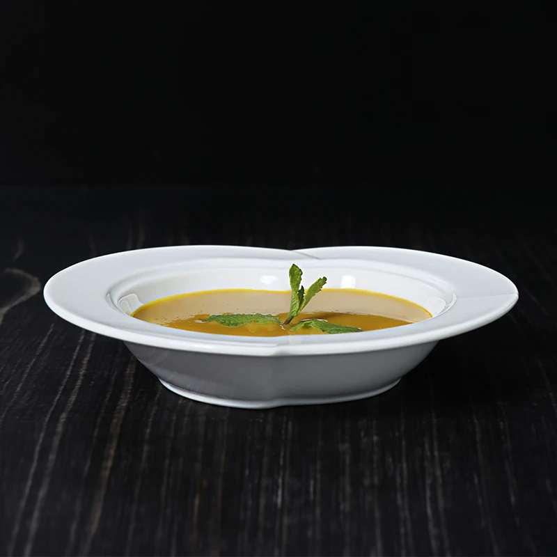 Поставщик отелей Гуанчжоу Индивидуальная тарелка Белая фарфоровая тарелка с крышкой Супница 8-дюймовая керамическая суповая тарелка для ресторанов