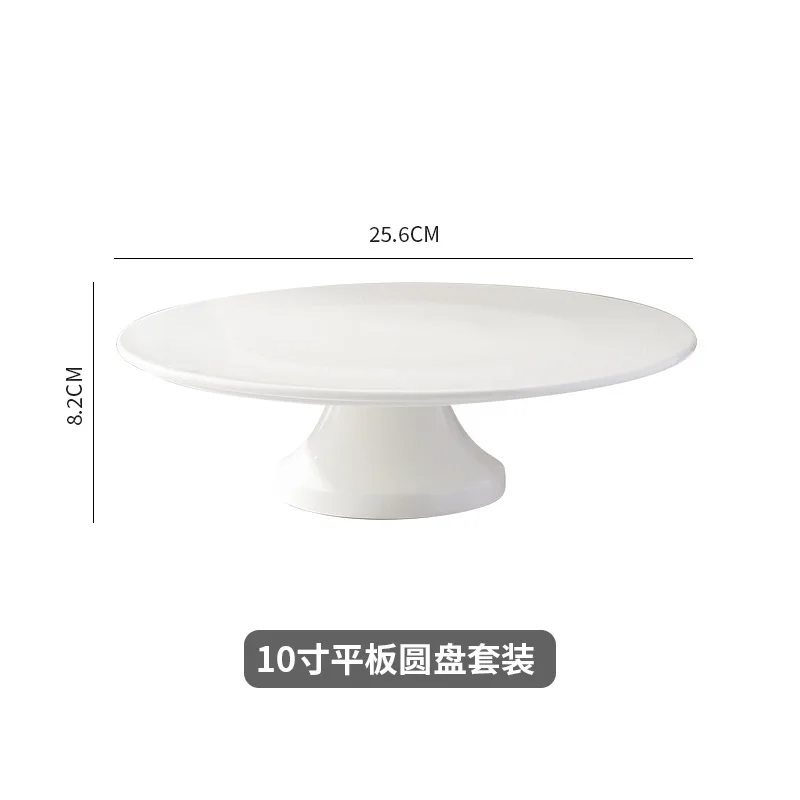 Custom Tableware White Plate Dessert Stand Porcelain Cake Display Stand Round Tray for Wedding Party Restaurant