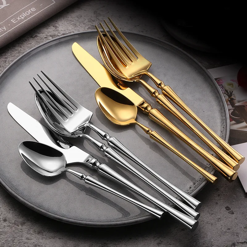 Luxury 18/8 Stainless Steel Gold Cutlery Mirror Polish Spoon Knife Fork Flatware Sets Modern Design Sustainable for Weddings