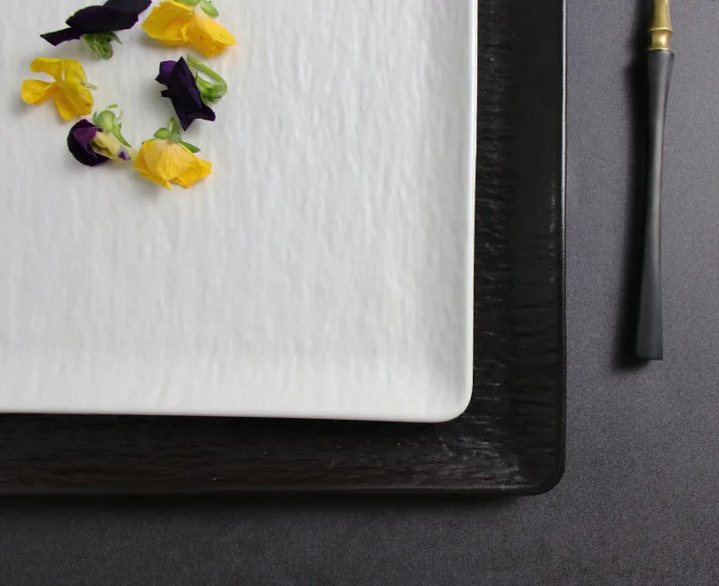 Оптовая продажа ресторанных тарелок, элитная керамическая посуда, черный набор столовой посуды, квадратный набор посуды