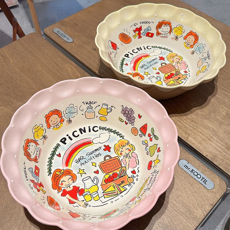 New Creative Unique Cartoon Cream Style Ceramic Tableware Household Creative Ceramic Plate Cup Bowl Wholesale