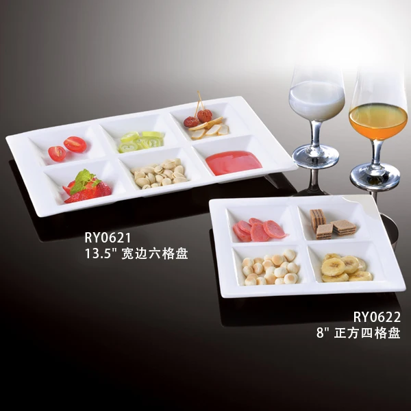 Модные керамические тарелки с 6 отделениями, новый дизайн, детская фуршетная тарелка, фарфоровая тарелка для общественного питания, разделенные тарелки для шведского стола, ресторана