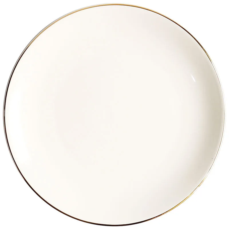 Customized Luxury Tableware Set Porcelain Dinner Plates With Gold Rim White Background Elegant Round Pattern Party Serving Food
