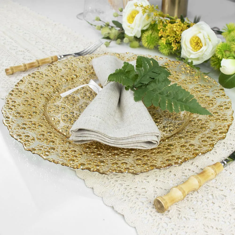 Элегантная золотая круглая изысканная ресторанная десертная золотая тарелка для кейтеринга, свадебный фуршет, стеклянные тарелки для зарядного устройства