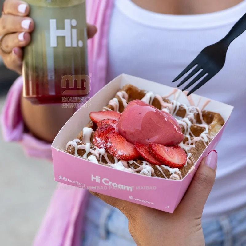 Гуанчжоу Оптовая упаковка Фабрика на вынос Биоразлагаемая картонная бумага Поднос для еды Десертный торт Лолли Вафельные палочки Бумажный лоток