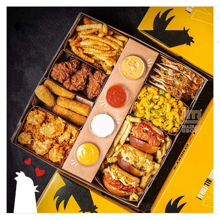 Чипсы для гамбургеров, жареная курица, фаст-фуд, коробки для того, ресторан, одноразовые разделенные контейнеры для еды, коробки для обедов на вынос с крышкой