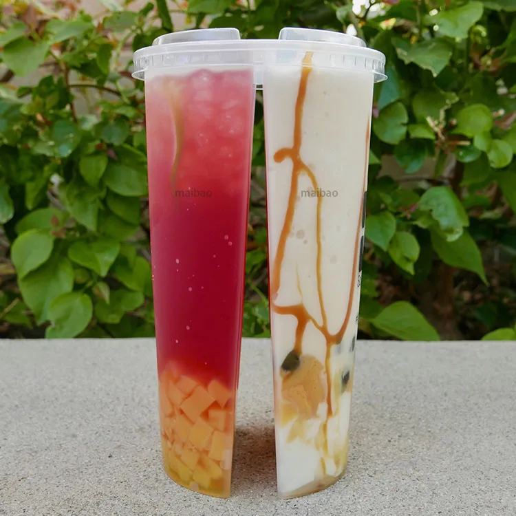 Напечатанные на заказ разделенные доли ПП ПЭТ Чашки для фруктового чая 24 унции 700 мл Чашки для чая с молоком Одноразовые пластиковые чашки для смузи с крышкой и соломинкой