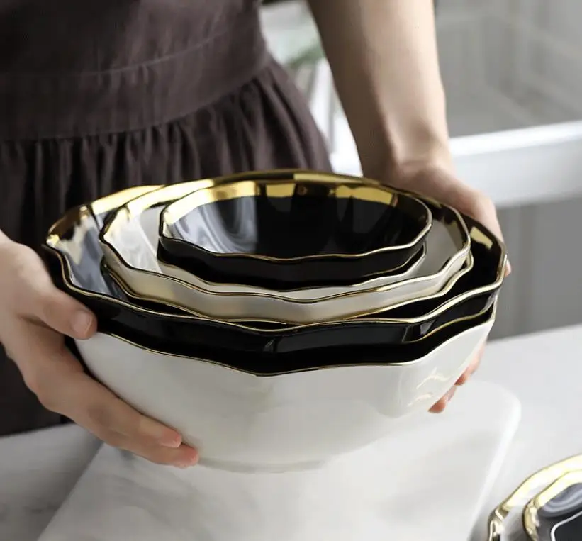 Golden Edge Factory Direct Wholesale Modern Chic Smooth Ceramic Reusable Dinner Table Set