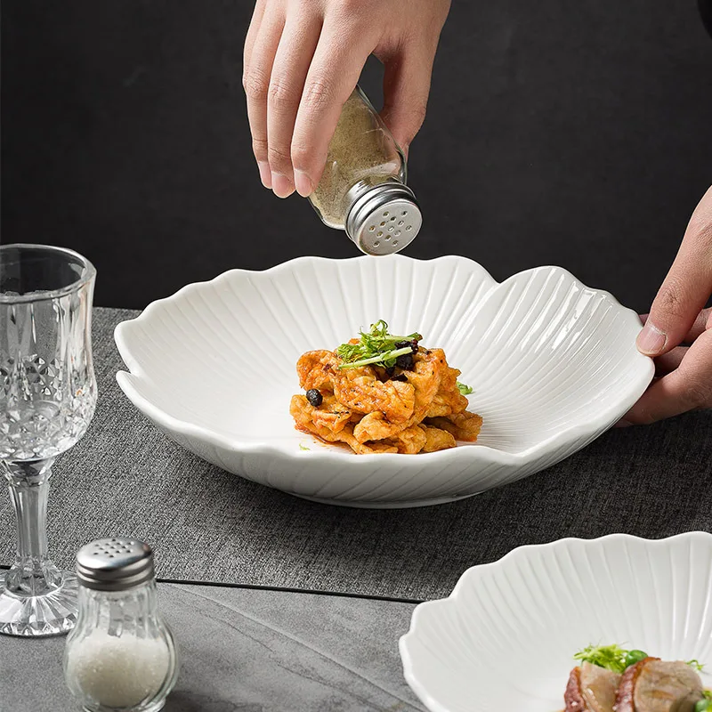 Ceramic Dishes Household 2024 New High Beauty Soup Salad Plate Creative Pattern White Tableware Western Food Shallow Bowl