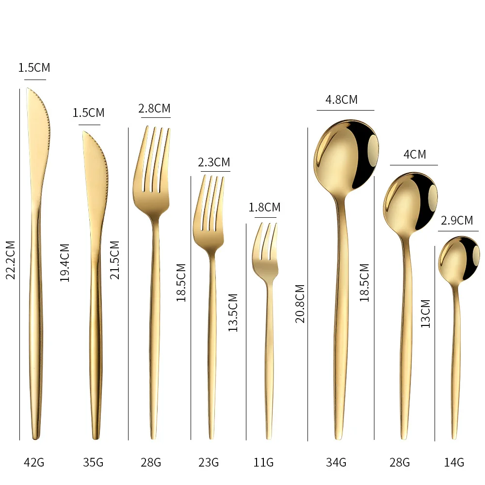 Stainless Steel Flatware Knife Fork Spoon Silverware Gold Cutlery Set