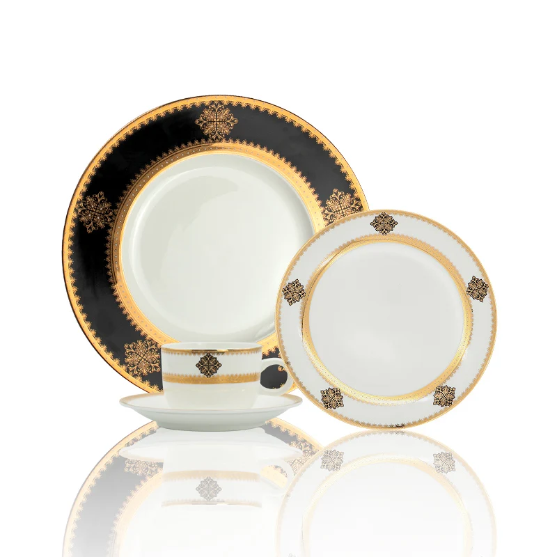 Новые европейские роскошные наборы посуды с золотой оправой, столовая посуда, королевский тонкий фарфор, обеденные сервизы для ресторана