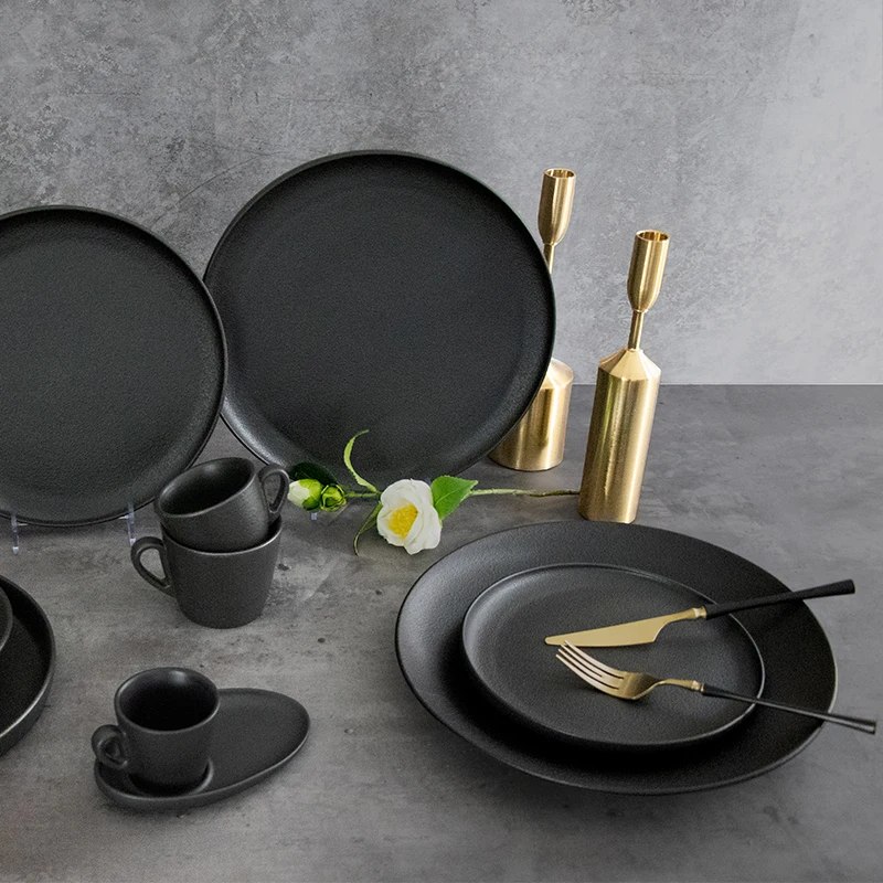 Новый дизайн, нерегулярный овальный чайный сервиз, кофейный сервиз, черный матовый скандинавский керамический чайный сервиз