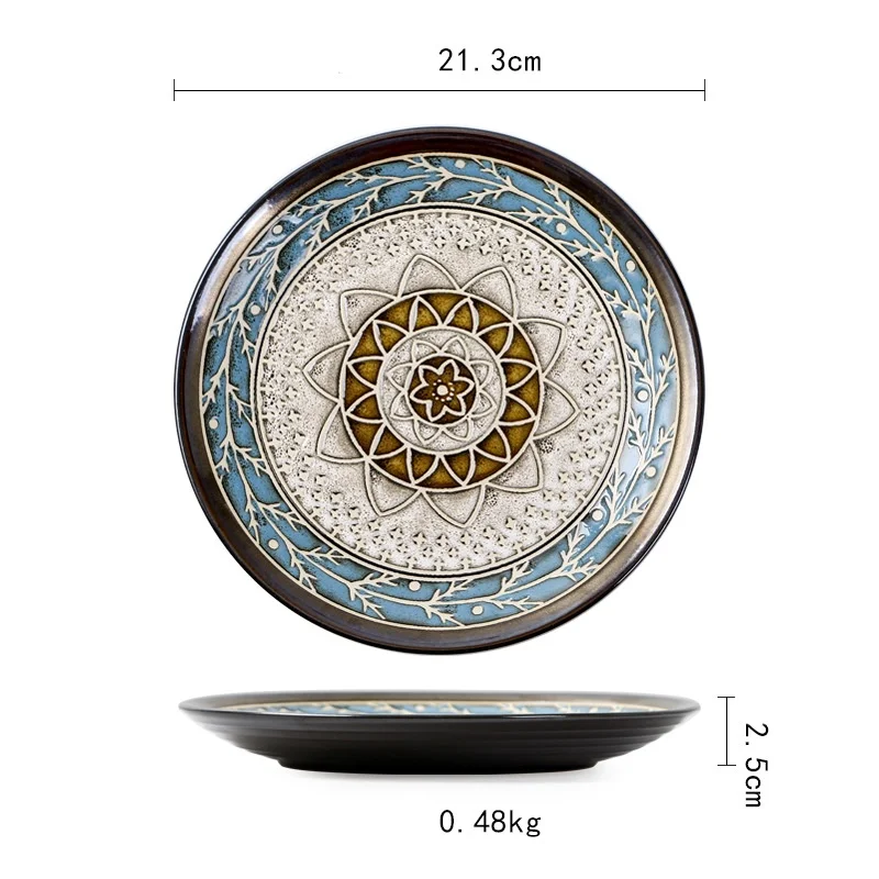 Factory Direct Nordic Style Blue Ceramic Plates and Dishes Luxury Round Set for Wedding Home or Business Sustainable Elegant