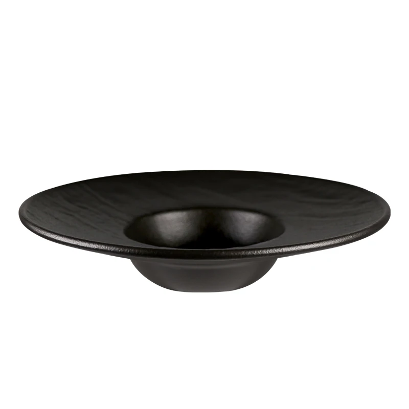 Матовые черные тарелки и миски для макарон, 200 мл, фарфоровая посуда, суповая тарелка с оправой, посуда для ресторана