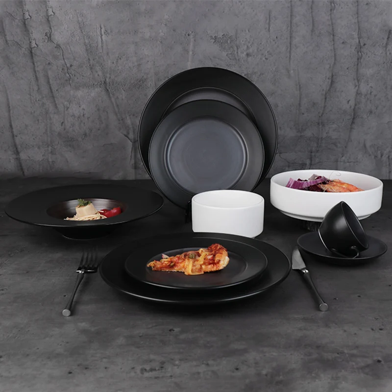 Черный отель, роскошная фарфоровая посуда для вечеринок в скандинавском стиле, набор керамической посуды, керамические обеденные тарелки