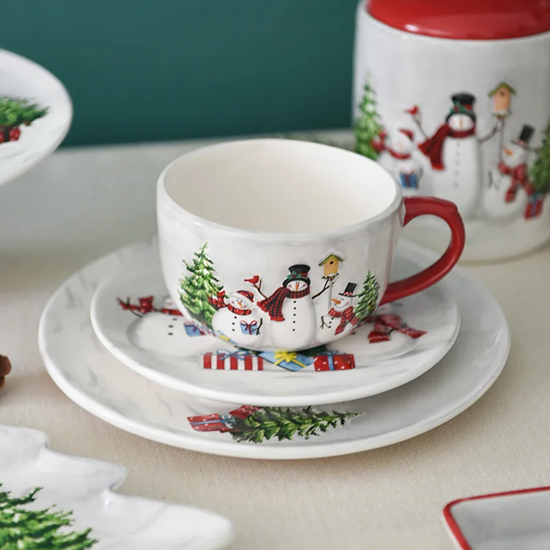 Wholesale Christmas Ceramic Tableware Creative Dinner Plate Rice Bowl Mug Set Snack Dish Soup Bowl