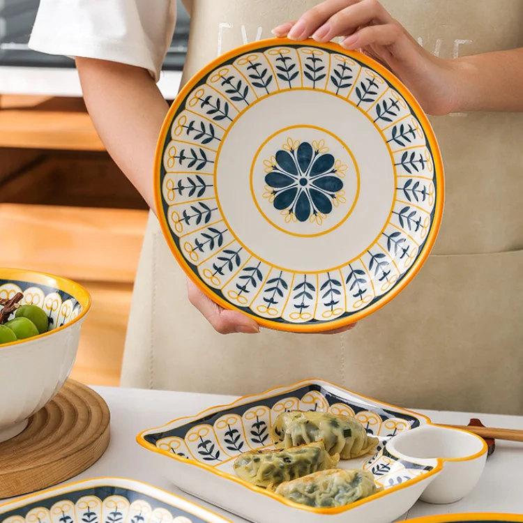 Hot Selling Nordic Style Bohemian Ceramic Tableware Set Bowls & Plate & Soup Ladle Dishes Tableware for Household Party