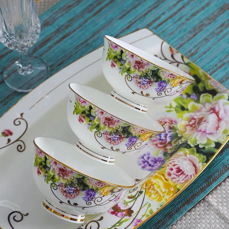 Creative Gold Inlaid Set Bone China Cutlery Plate Ceramic Set Modern Luxury Ceramic Dinner Plate