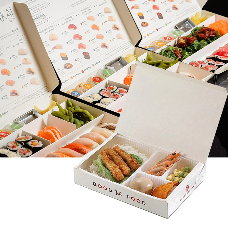 Роскошная картонная бумага с принтом на заказ, одноразовая доставка обеда, фаст-фуд на вынос, упаковка для японских суши, коробка для бенто