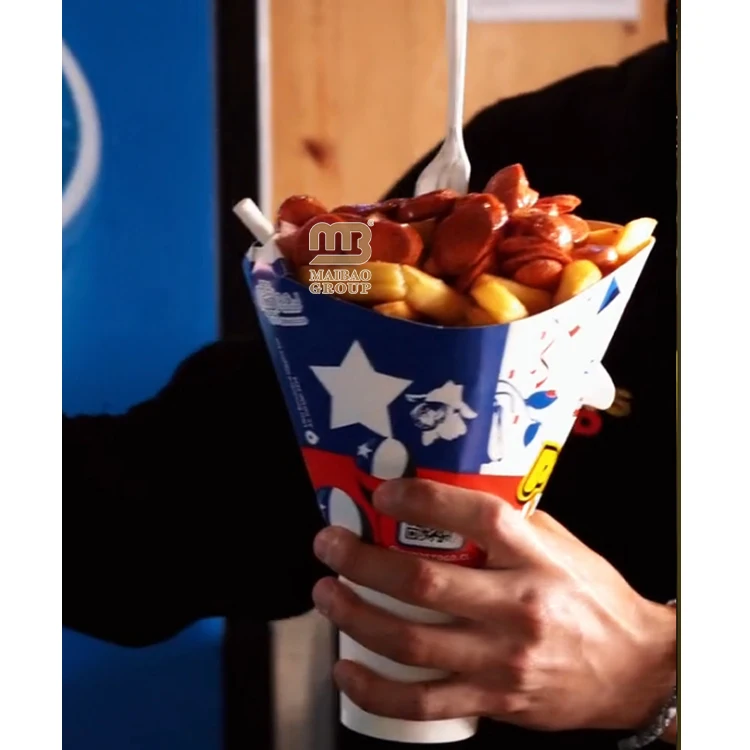 Одноразовый контейнер для пищевых продуктов, оптовая продажа, держатель для закусок Papas Kebab, бумажный стаканчик для картофеля фри 2 в 1, чашки для питья жареной курицы