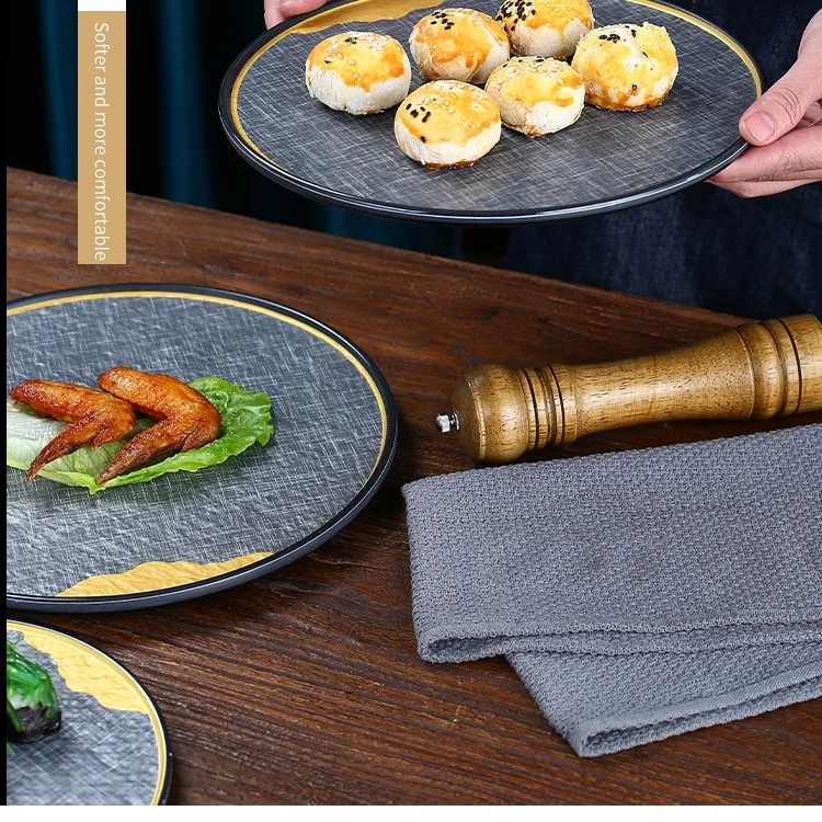 Набор посуды из меламина без BPA, декоративные тарелки для повседневного питания и предприятий общественного питания, черно-желтая посуда, посуда