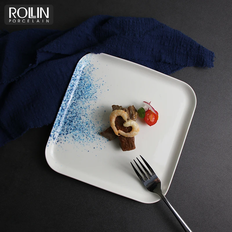 Бело-синяя банкетная посуда, обеденная тарелка, скандинавская посуда для еды и морепродуктов, столовая посуда для ресторана, фарфоровая обеденная тарелка для ресторана