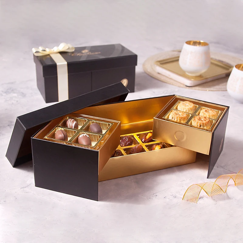 Оптовая продажа, роскошная складная жесткая бумажная подарочная коробка с принтом на заказ, коробка для сладкого шоколада с лотком для печати, упаковка для пищевых продуктов