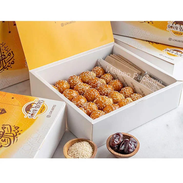 Пользовательские одноразовые бумажные коробки для Рамадана, контейнер для еды, популярные арабские десерты, Lugaimat Logma, коробки для упаковки пищевых продуктов для сладостей