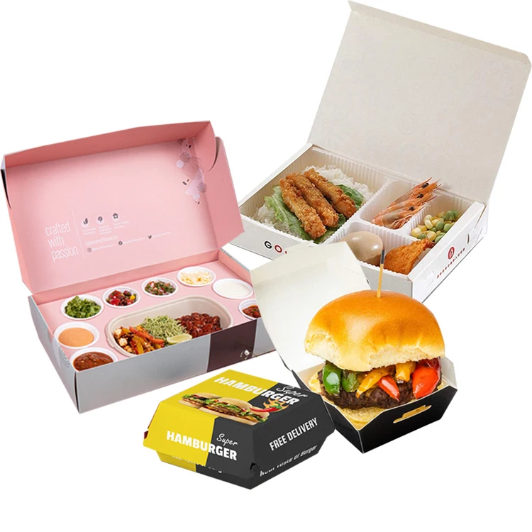 Изготовленная на заказ печать Экологичная крафт-бумага Обед Бенто Суши Доставка Упаковка Контейнер для горячей еды Биоразлагаемая коробка для бургеров на вынос