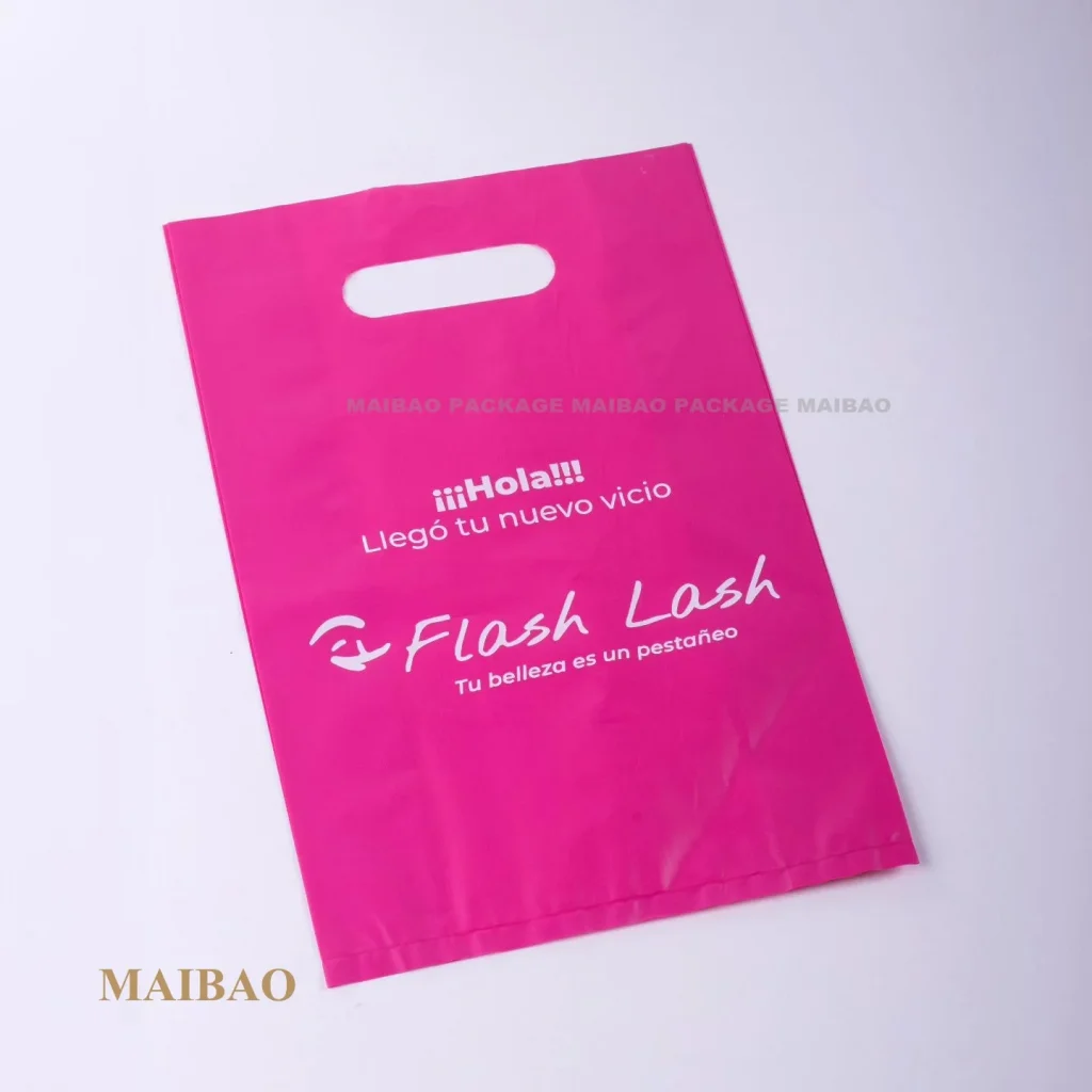 Пользовательский логотип HDPE LdPE Макияж Пластиковый пакет Персонализированные розовые пластиковые сумки для покупок Вырезанные пластиковые пакеты Магазин для бутика подарков