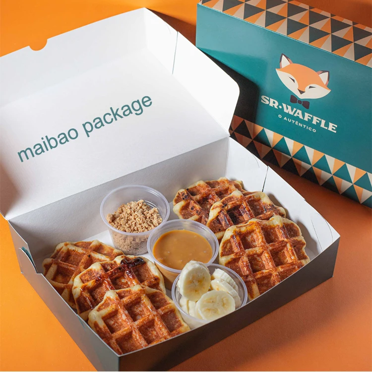 Упаковочная коробка для пончиков с индивидуальным логотипом, печенья, вафель, одноразовая бумажная коробка для сладкого десерта, упаковка для пищевых продуктов, коробки для шаурмы, макарон, коробки на вынос