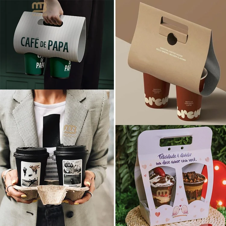 Изготовленный на заказ одноразовый держатель для бумажных стаканчиков для кофе с ручкой, держатель для картонных бумажных стаканчиков для горячего напитка на вынос, держатель для упаковки чая