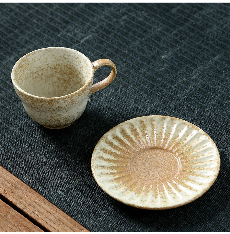 Retro 120ml Reactive Glaze Ceramic Espresso Cups Kiln Changing Glaze Afternoon Coffee Cup and Saucer Set