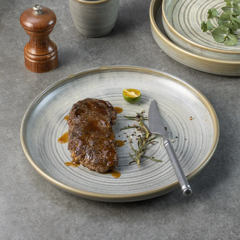 Высококачественная зеленая керамическая посуда, круглая обеденная тарелка для ресторана отеля, обслуживающая оптовую продажу