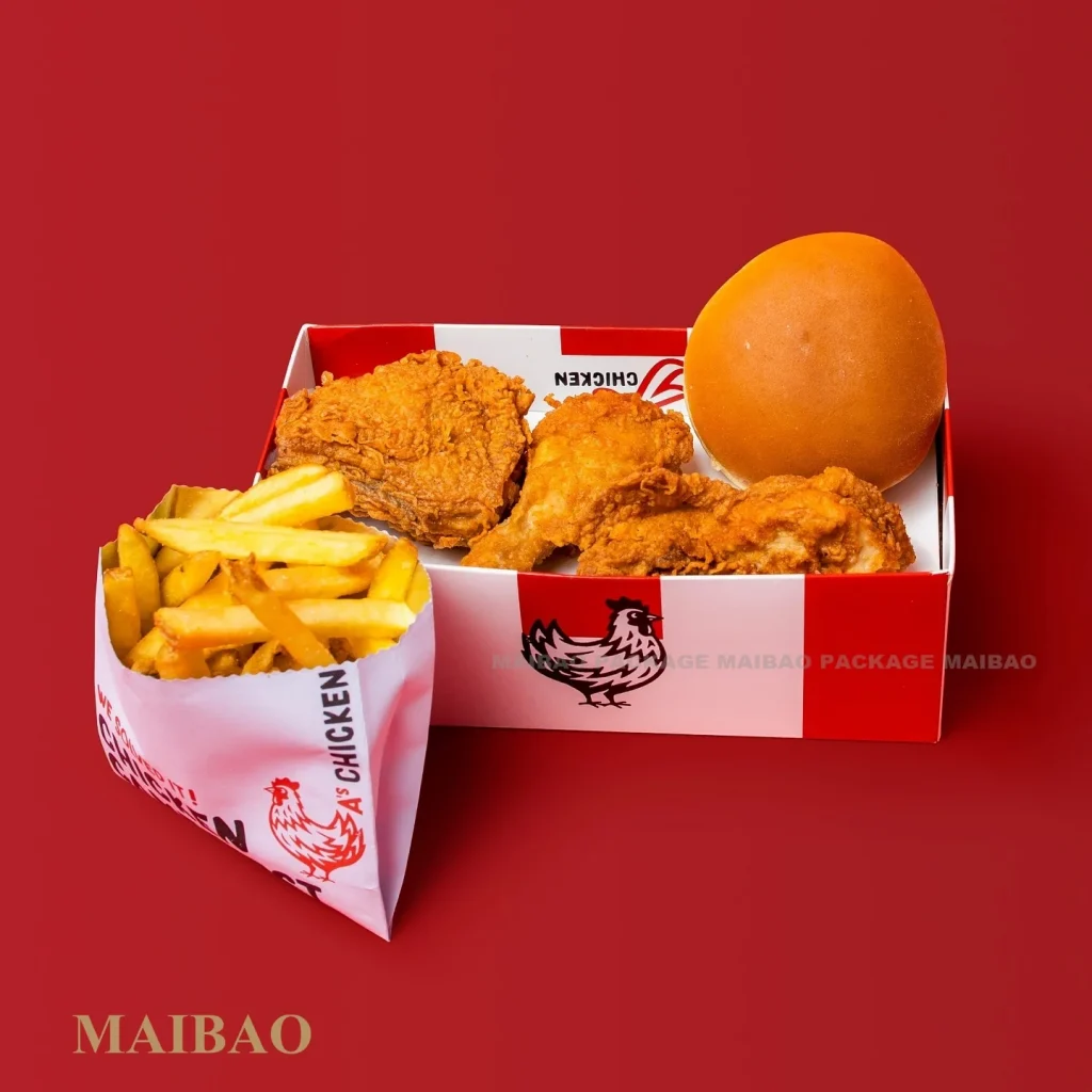Напечатанный на заказ эко-закуска, гамбургер, бургер, картофель фри, бумажный контейнер на вынос, упаковка для горячего фаст-фуда, коробка для жареных куриных крылышек